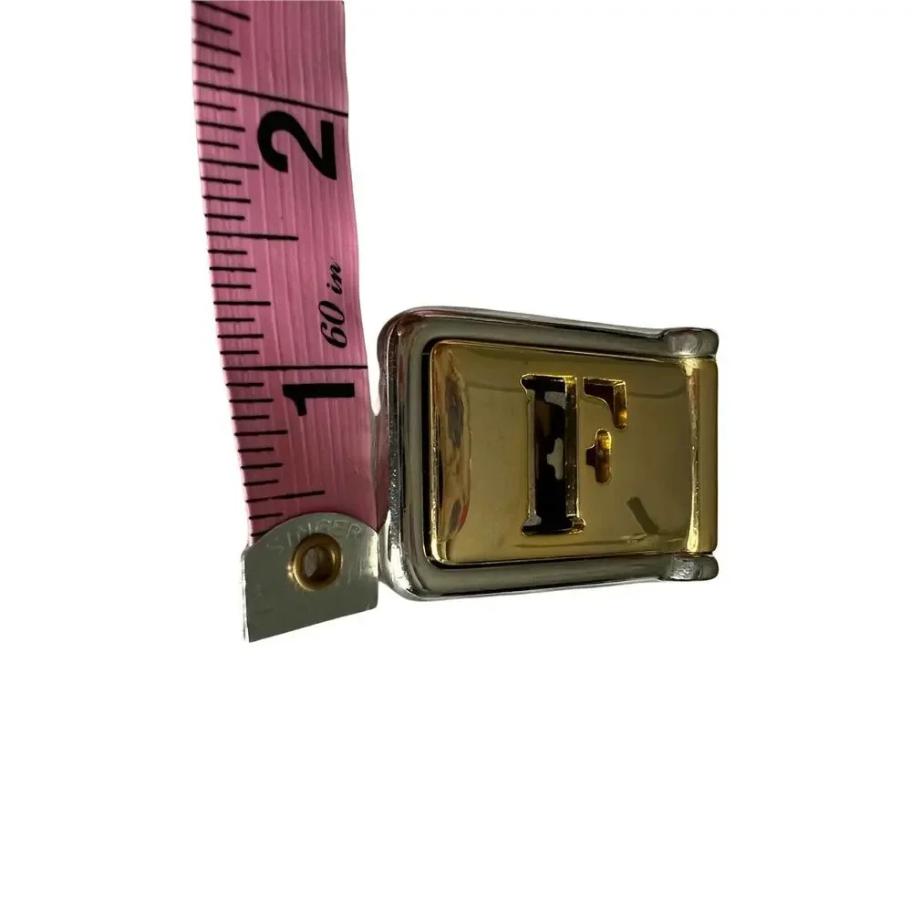 Vintage Two Tone Initial F Belt Buckle Monogram Pat Pending Italy Retro 80s